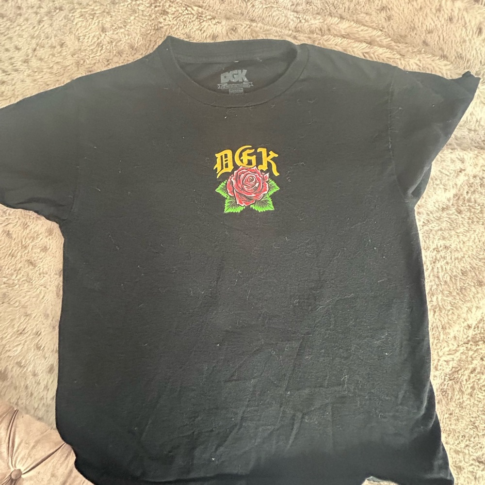 DGK Black Tee with Gold Lettering Guadalupe rose